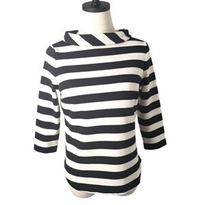 TALBOTS CREAM & BLACK STRIP 3/4 SLEEVE TOP